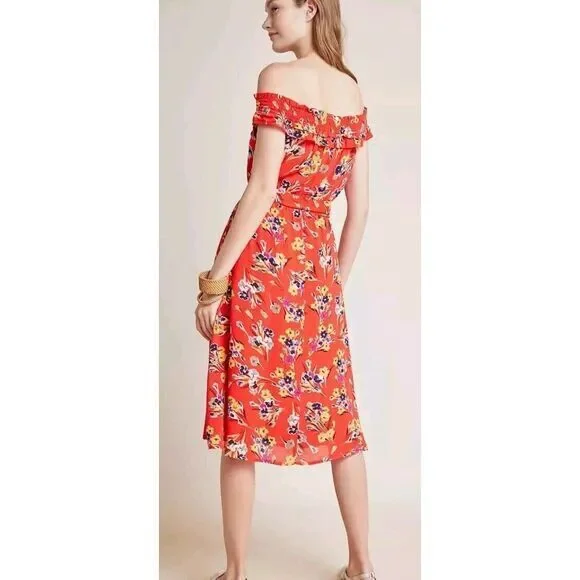 47 of 52 Conversations Anthropologie Floral Off Shoulder Midi Dress Womens 0 - Picture 2 of 12